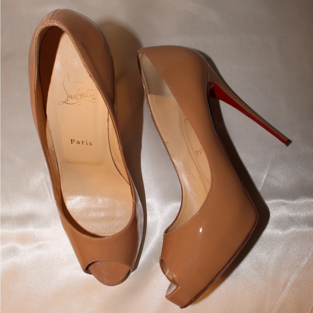 Christian Louboutin Tan Peep-Toe Heels - New Very Privé